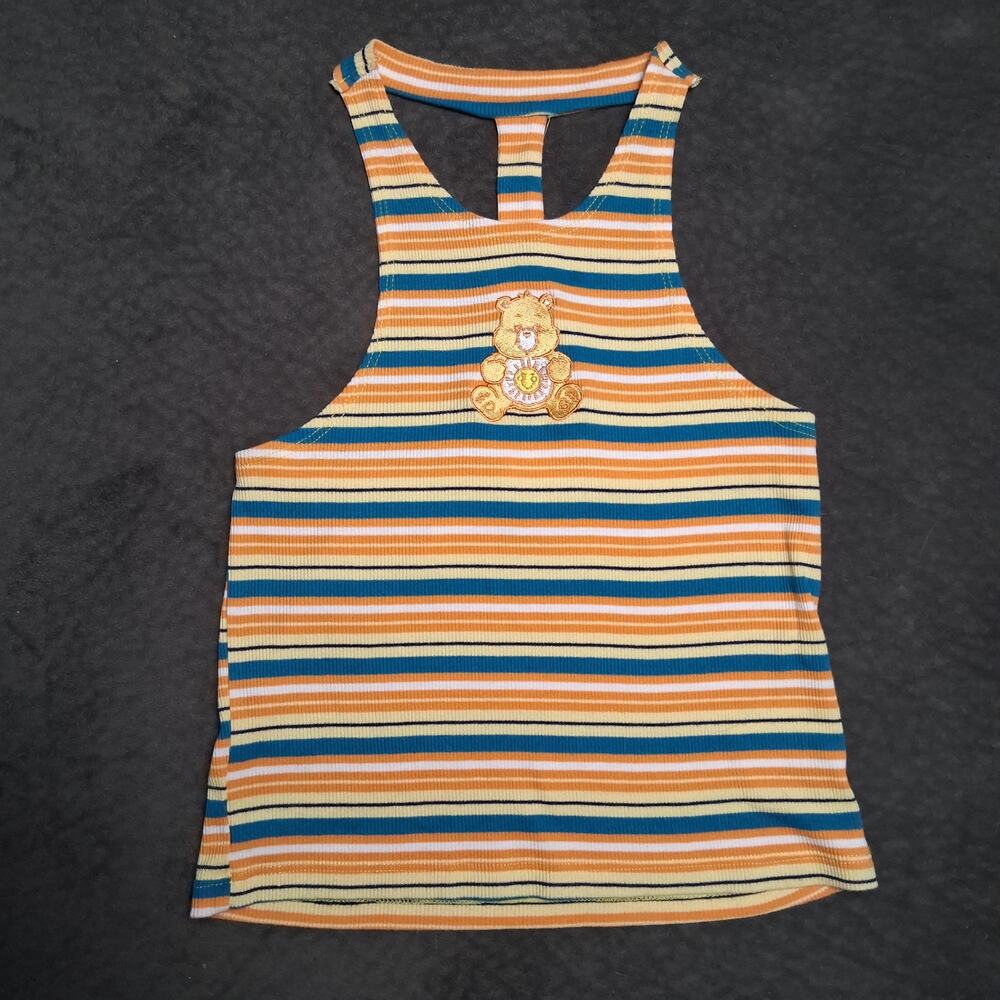 Care Bears Striped Halter Tank Top Cotton Blend Fun Playful Nostalgic Multicolor